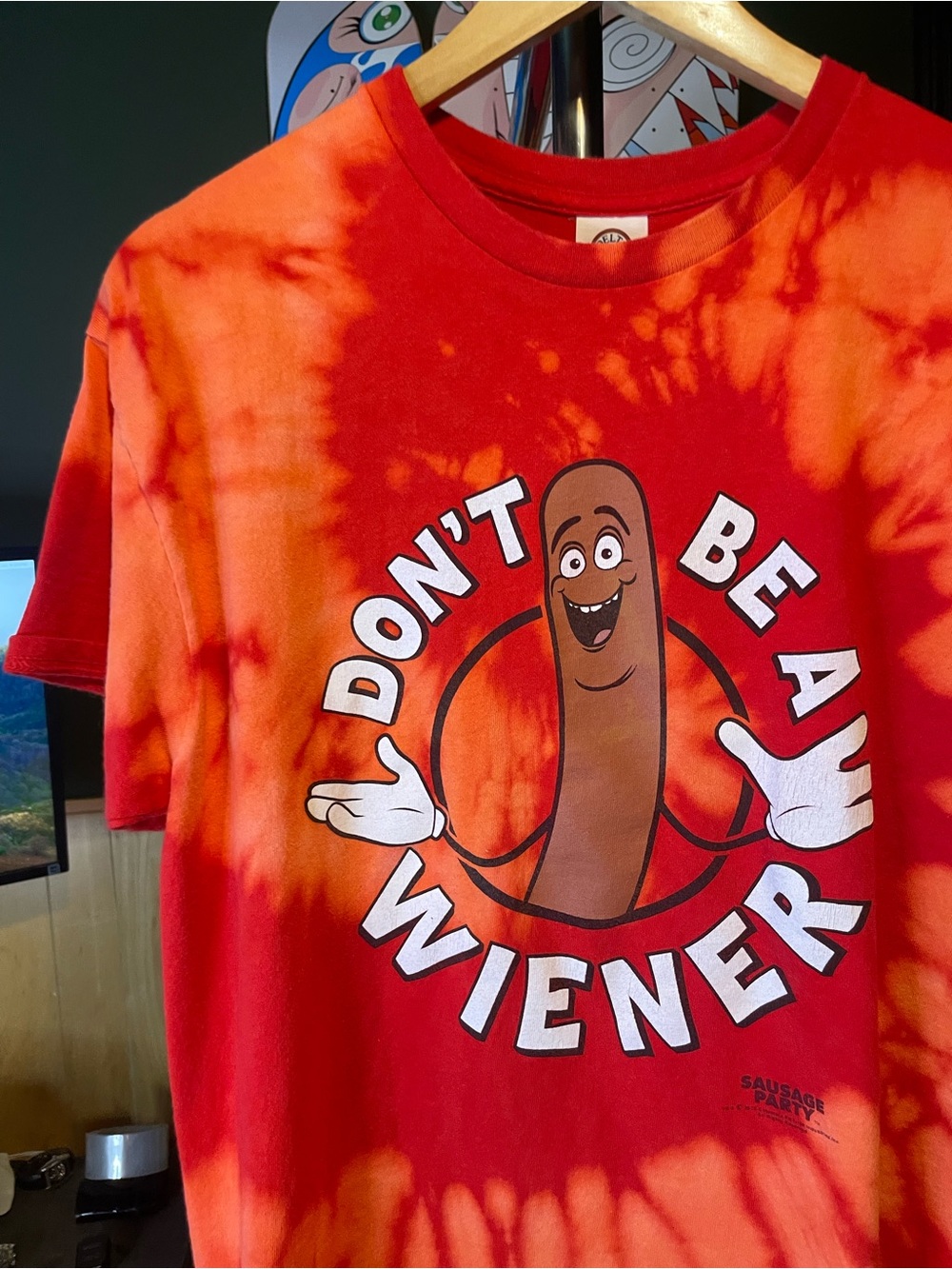 Sausage party Delta Red & Orange Tie-Dye "Don't Be A Wiener" Graphic Tee L - Picture 2 of 5